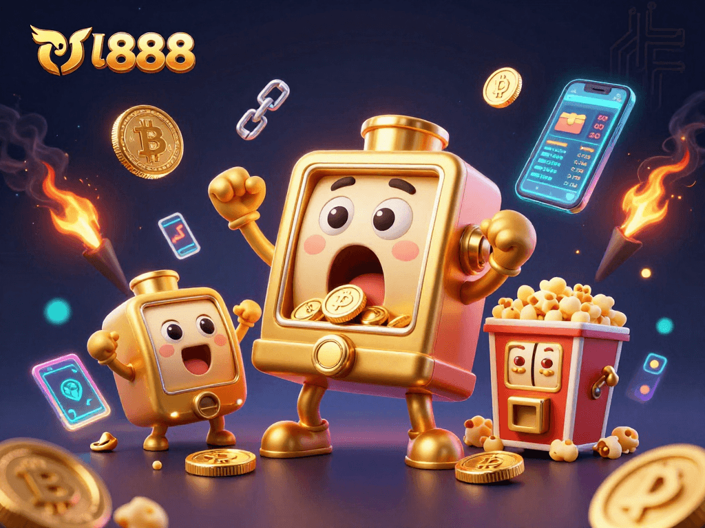 Experience U888's thrilling jackpot with golden slot machines and vibrant casino elements.