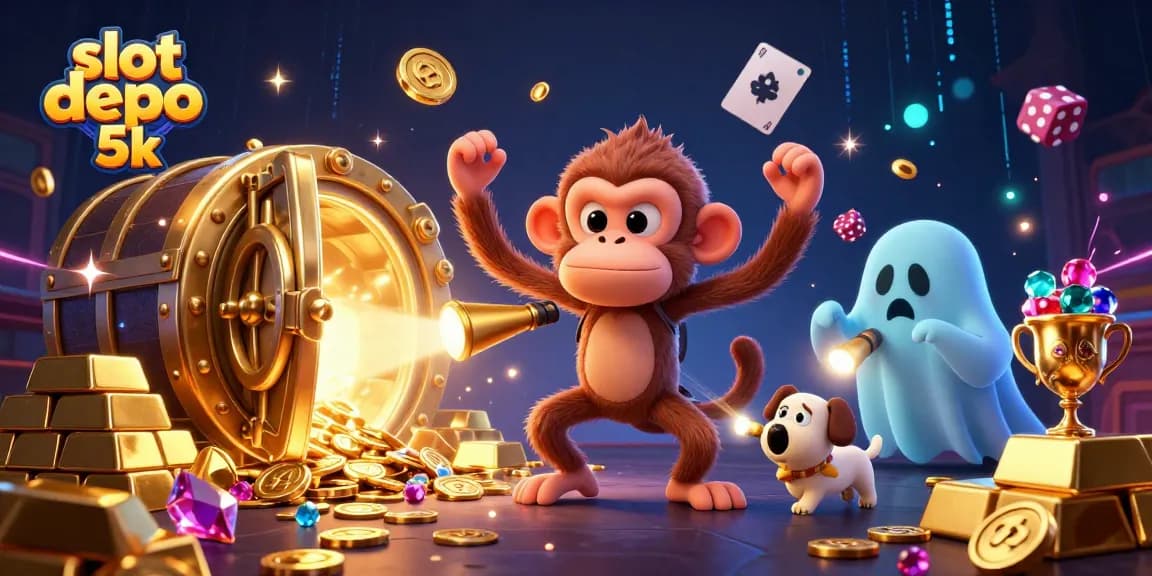 Experience excitement and wins with slot depo 5k in this animated casino scene.