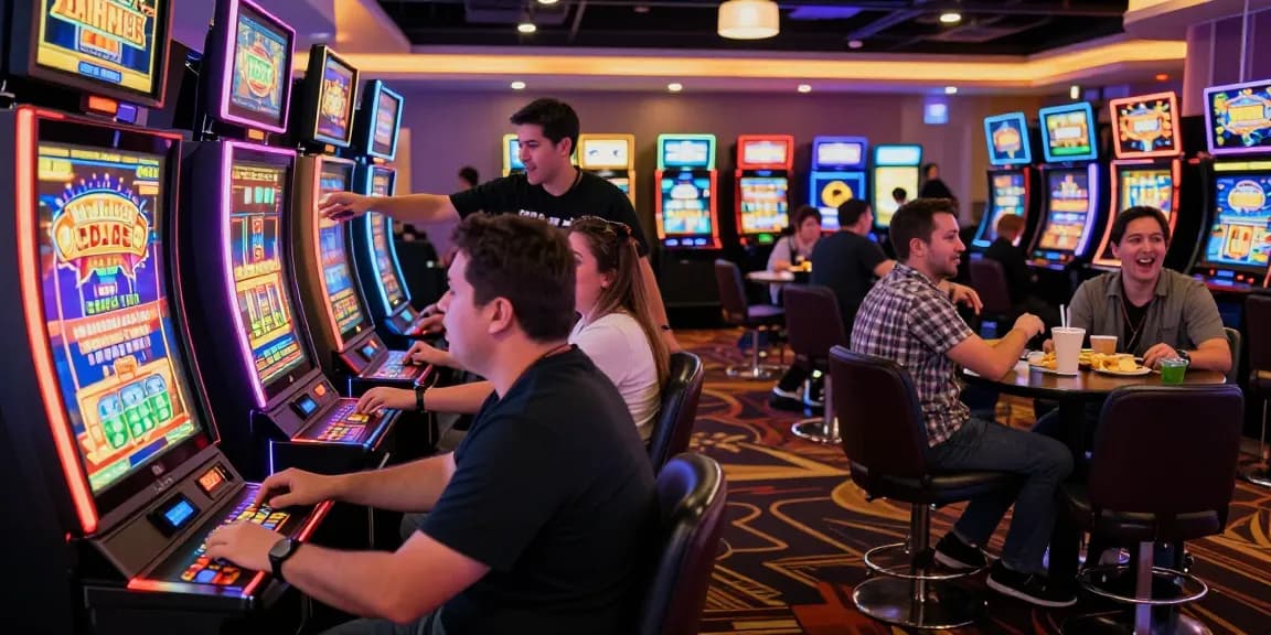 CICAKWIN engaging players enjoying vibrant slot machines in an electrifying gaming atmosphere.