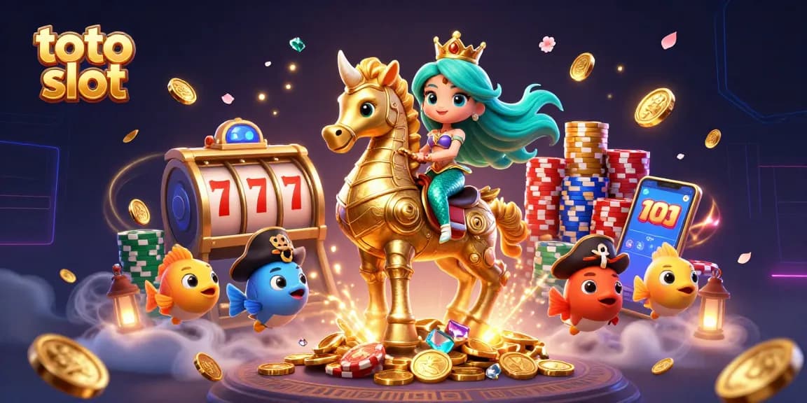 Menangkan jackpot di toto slot dengan ilustrasi putri duyung 3D yang menunggangi kuda laut emas.