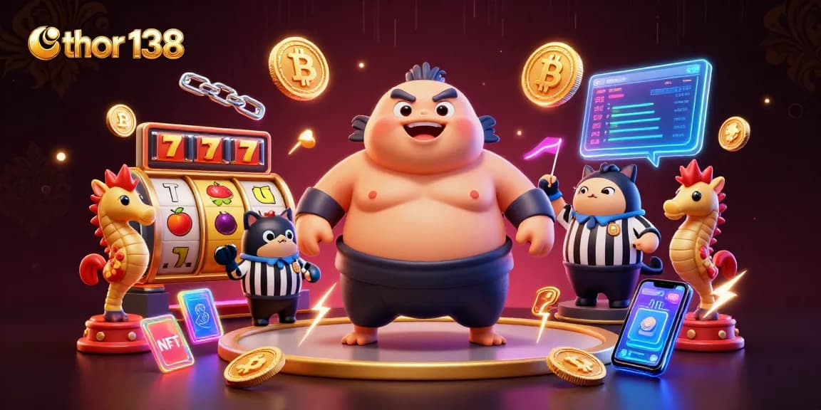 Merasakan keseruan bermain slot di thor 138 dengan karakter unik dalam ilustrasi 3D penuh warna.