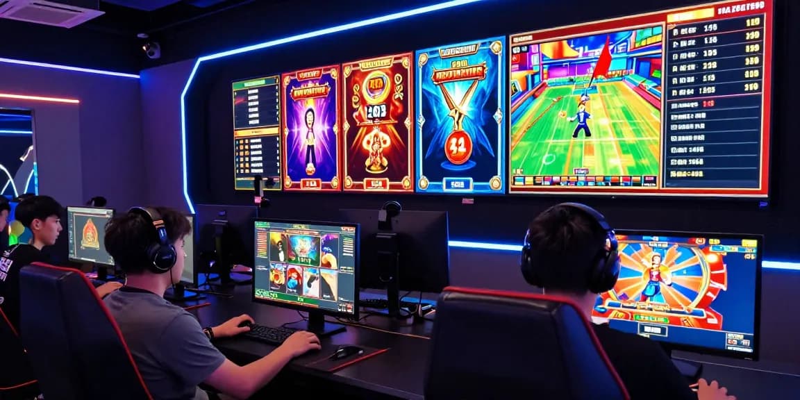 Menampilkan Alternatif Situs Sis77 dengan pemain terlibat dalam permainan slot online dan kasino langsung yang penuh warna.