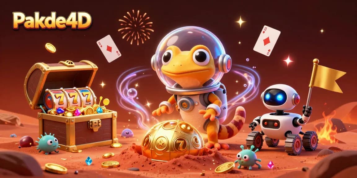 Engage in thrilling Pakde4D fun with a dynamic 3D scene featuring a Martian gecko exploring a golden casino.