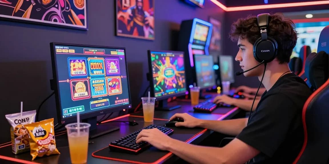 Situs Resmi Dominobet online gaming scene with player at laptop