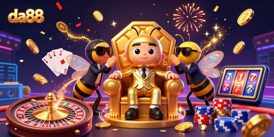 Experience the thrill of da88 with a dazzling 3D casino scene featuring a bumblebee mob boss.
