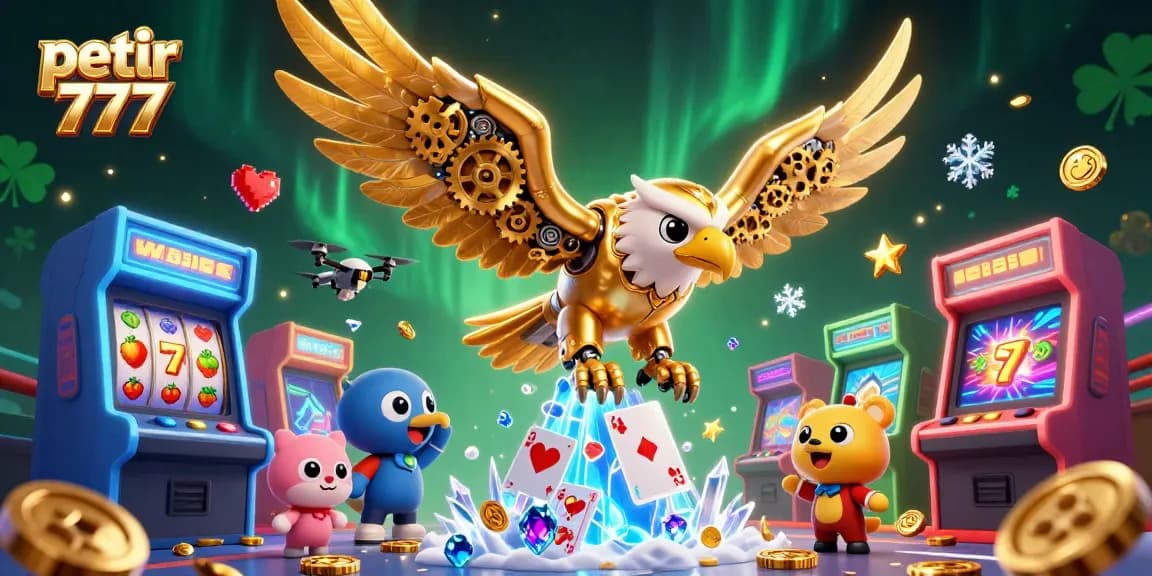 Experience thrilling play with petir 777 in this vibrant 3D casino illustration featuring dynamic gaming elements.