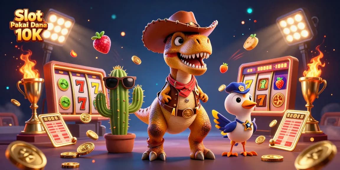 Menangkan jackpot di Slot Pakai Dana 10K dengan karakter kartun dan elemen kasino mengesankan.