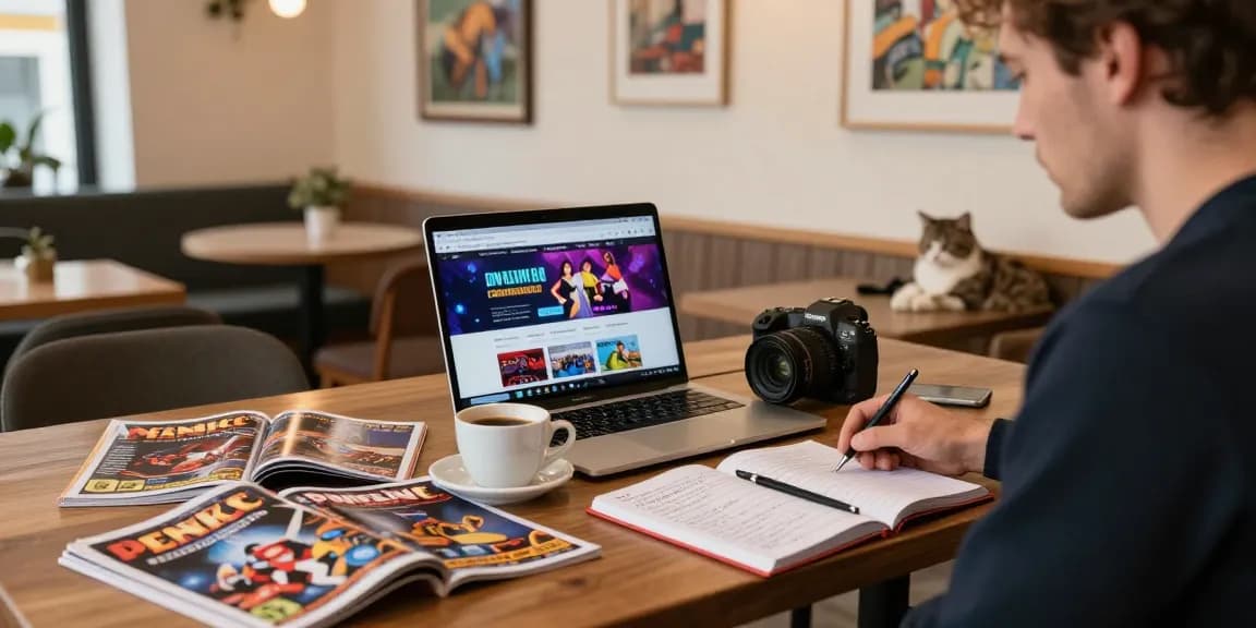 Polish casino guest posts being researched in a cozy café setting.