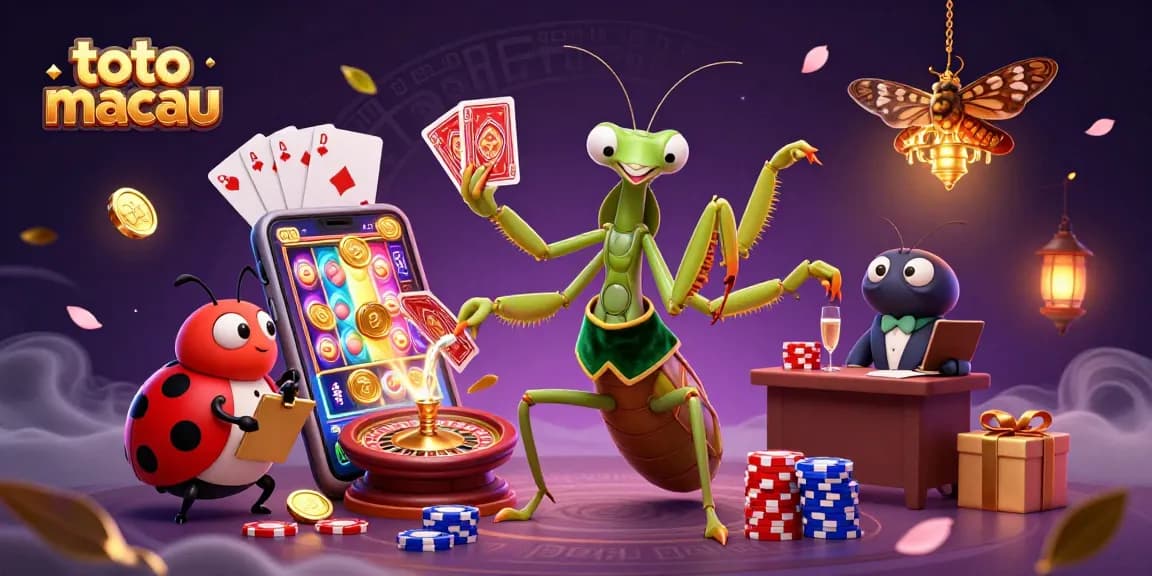 Menang di toto macau dengan ilustrasi 3D kasino menampilkan karakter menarik dan elemen permainan yang dinamis.