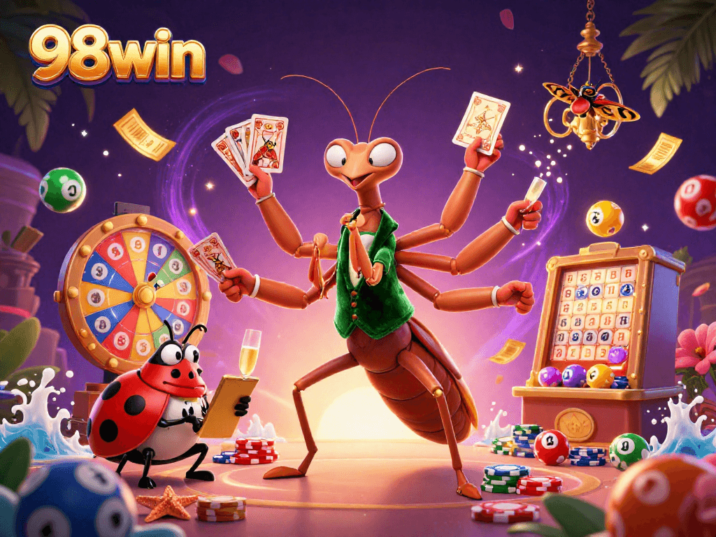 Engage with 98win's vibrant casino scene featuring dynamic characters and exciting game elements in action