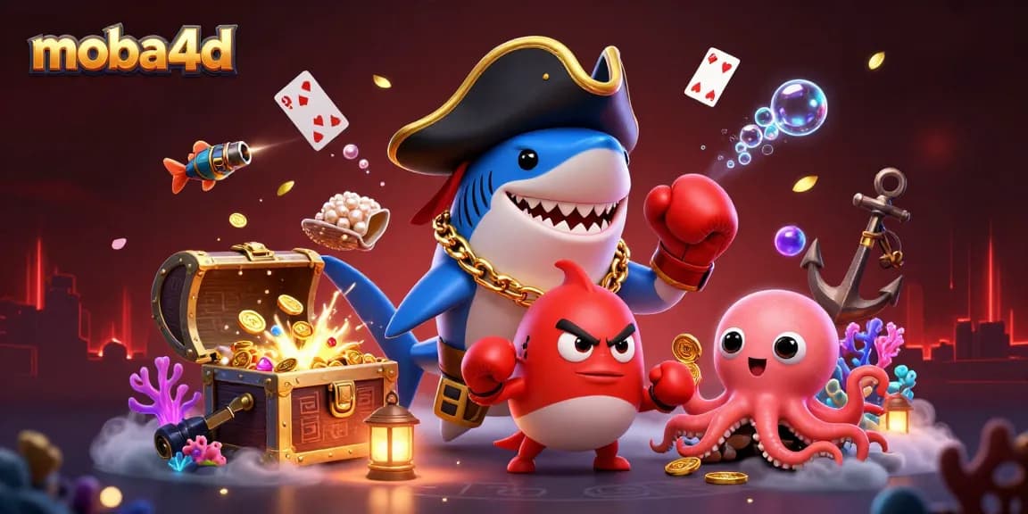Engage with moba4d's exciting ocean of treasures as the pirate shark and friends celebrate wins!