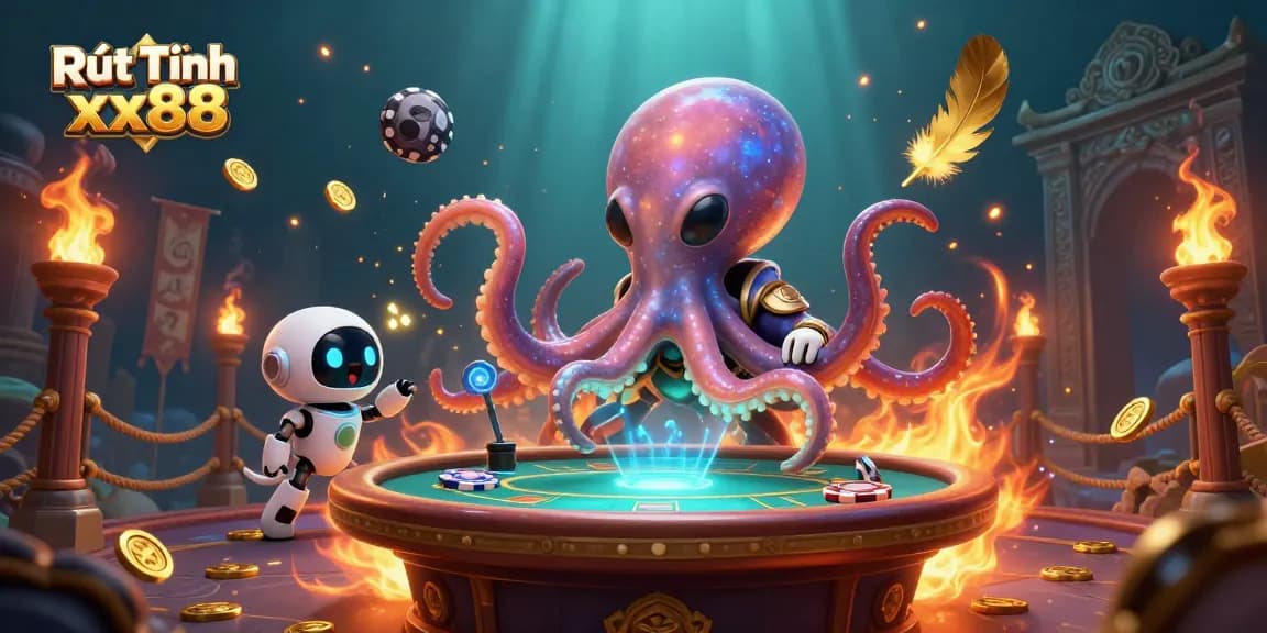 Experience Rút Tiền xx88 with a thrilling cosmic poker scene featuring vibrant characters and action.