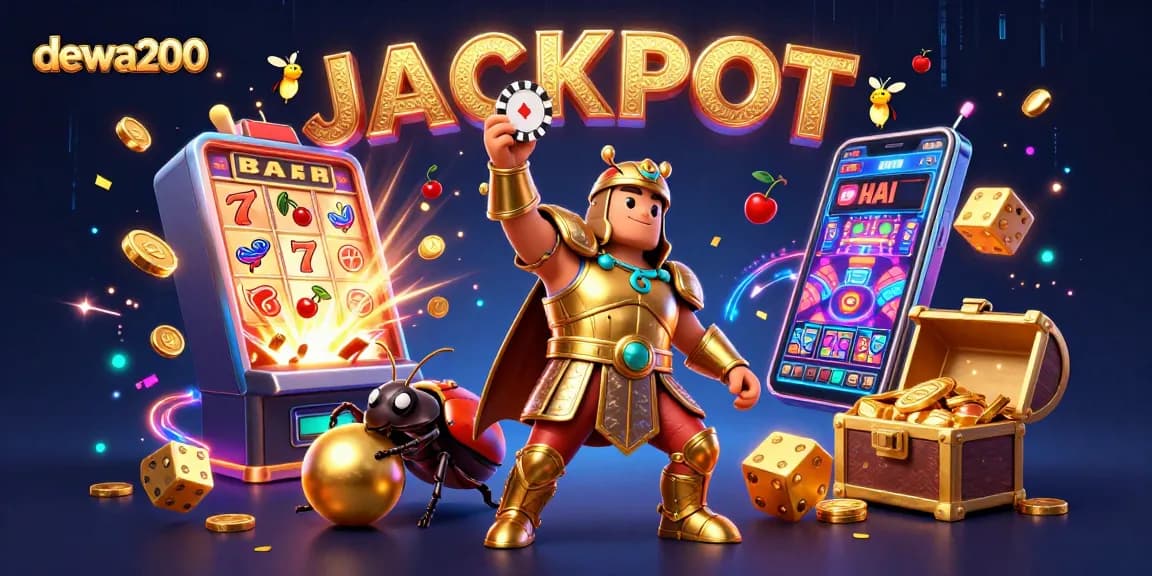 Dewa200 memicu jackpot dengan ilustrasi kasino yang menarik, termasuk simbol dan elemen permainan.