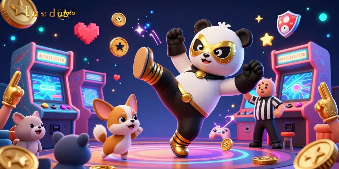 Lazadatoto engages players with an exciting 3D scene of animal characters celebrating gaming victories.
