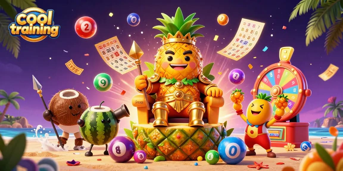 Experience cool training at the beach casino with vibrant lottery balls and lively characters.