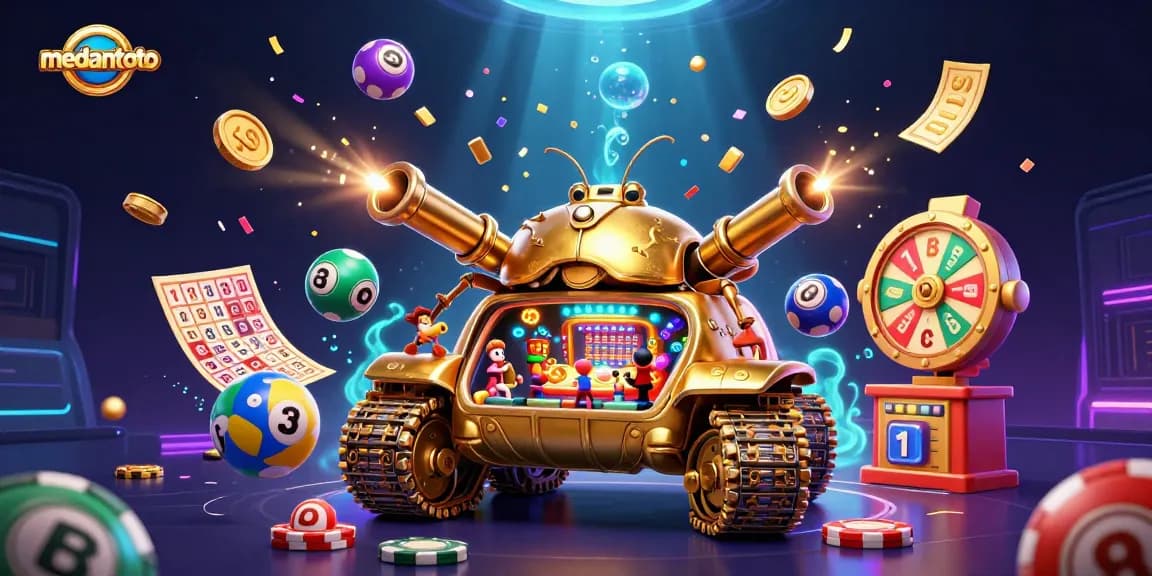Medantoto menghadirkan keseruan dengan tank keong emas yang memuat kasino mini dan permainan lotere.