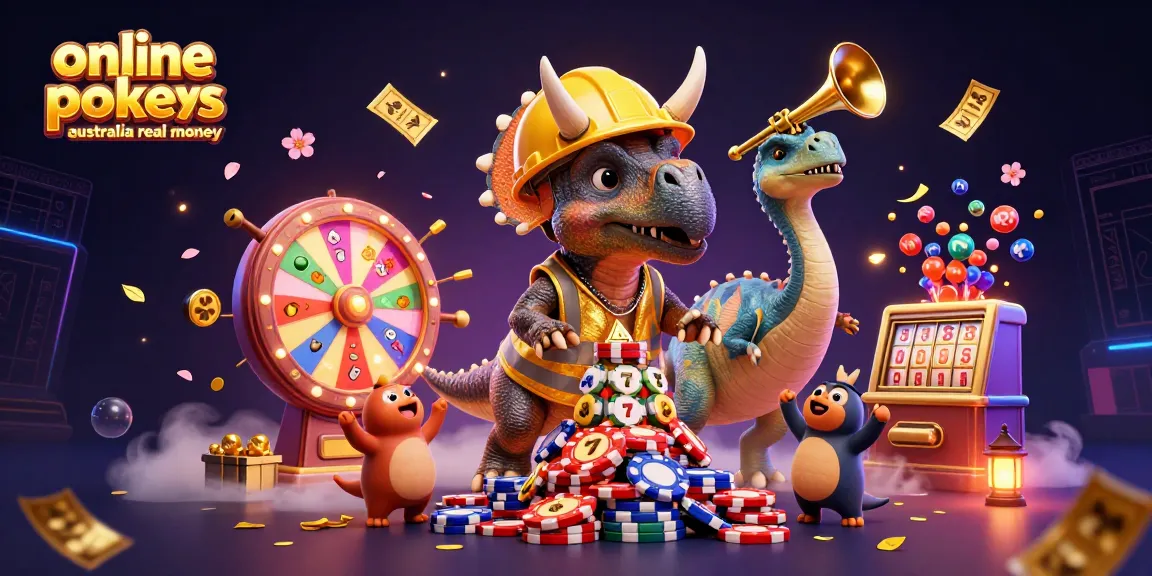 Spin the online pokies Australia real money scene with vibrant characters and dynamic gaming elements.