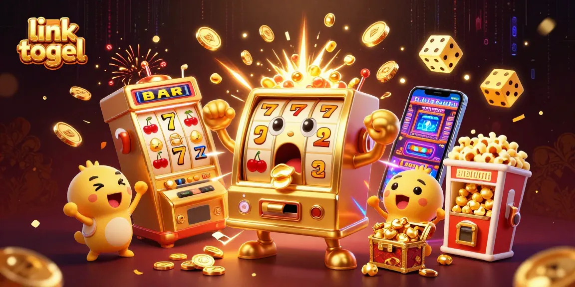 Link togel: mesin slot emas yang sedang meraih jackpot dengan reaksi terkejut saat koin berjatuhan.