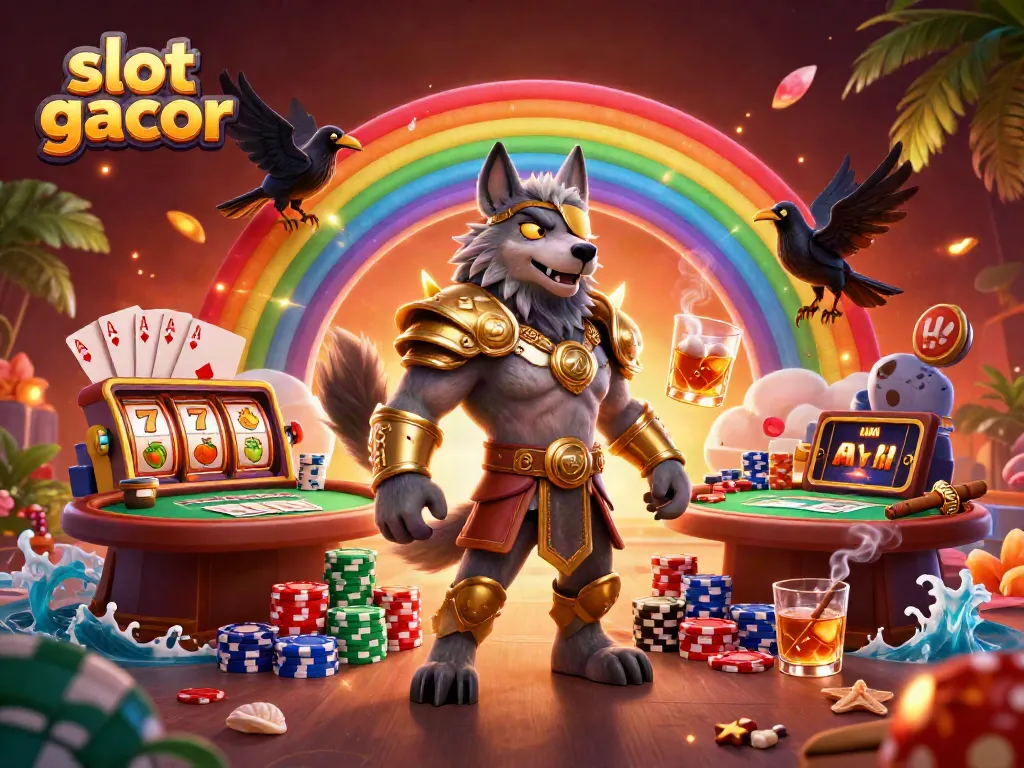 Experience the excitement of slot gacor with Odin and his ravens in a vibrant, glowing casino scene.