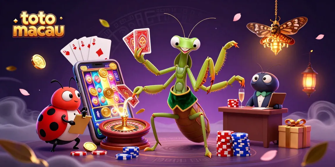 Menang di toto macau dengan ilustrasi 3D kasino menampilkan karakter menarik dan elemen permainan yang dinamis.