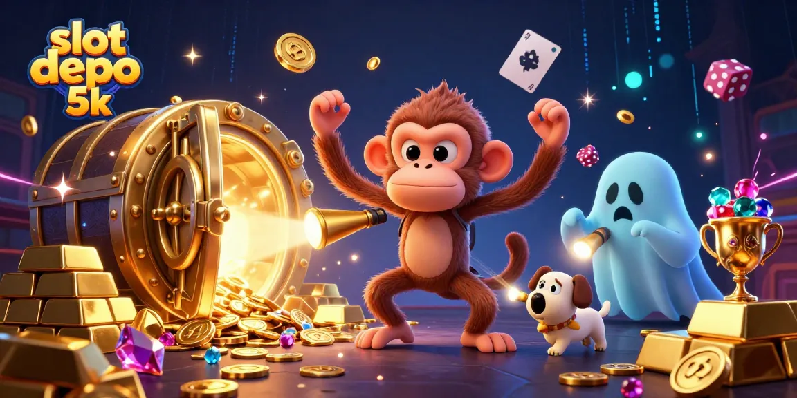Experience excitement and wins with slot depo 5k in this animated casino scene.