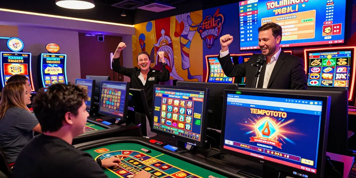 tempototo online gambling scene with players celebrating at virtual casino