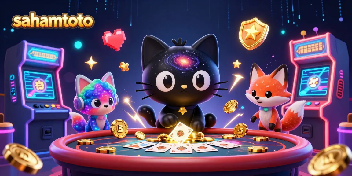 Menggunakan sahamtoto, ikuti pengalaman bermain kasino dengan karakter kucing hitam 3D di meja.