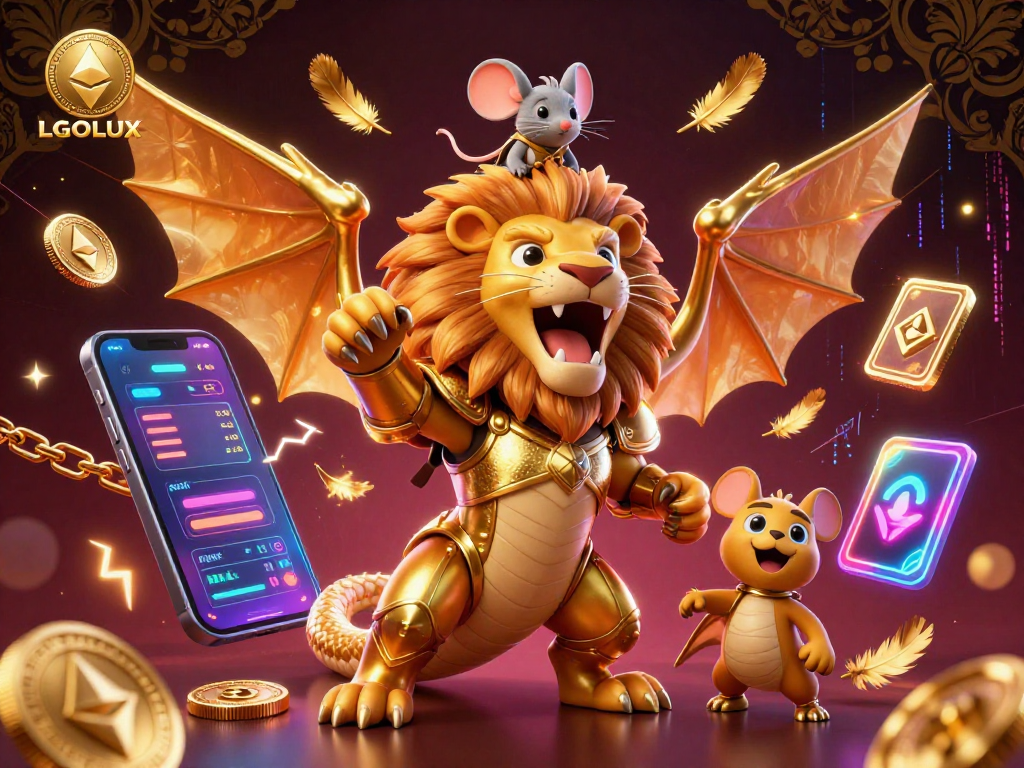 Engage with thrilling gameplay at LGOLUX, featuring vibrant 3D chimera and crypto elements.