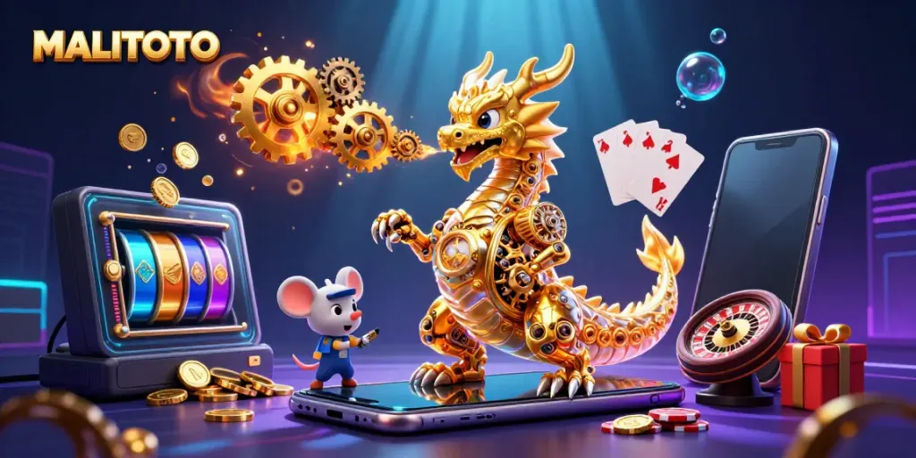 Play exhilarating games at MALITOTO, featuring a golden dragon and animated slots.