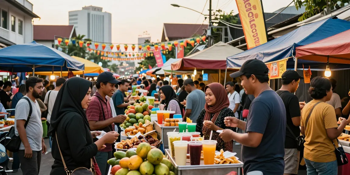Rubahtoto: Penjual makanan lokal di pasar Jakarta yang ramai.