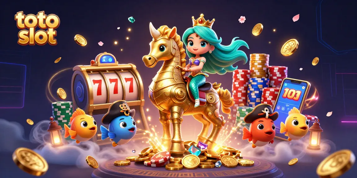 Menangkan jackpot di toto slot dengan ilustrasi putri duyung 3D yang menunggangi kuda laut emas.