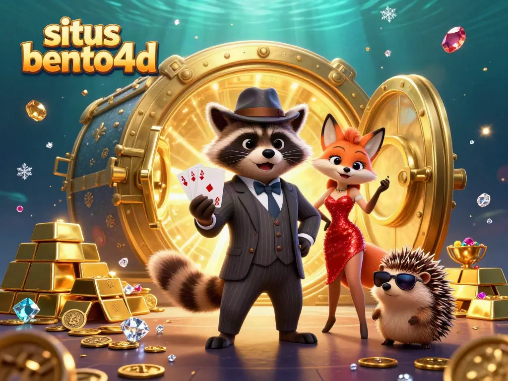 Experience the thrill of situs bento4d with lively characters celebrating a jackpot in a vibrant casino scene.