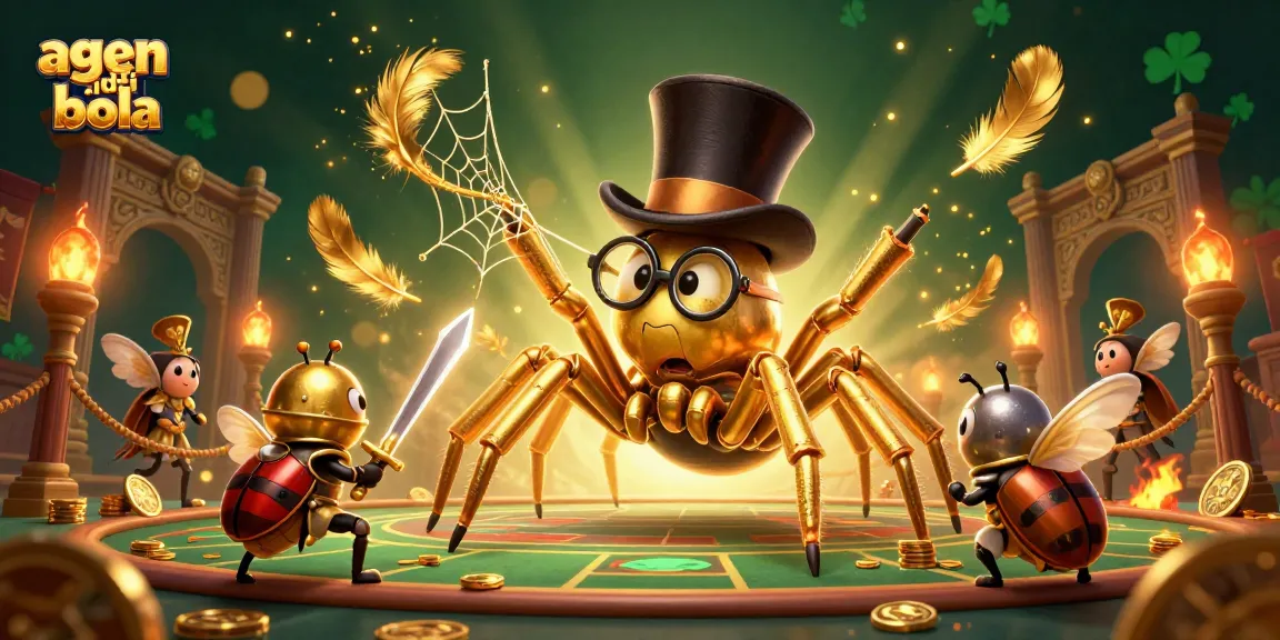 A dramatic scene depicting an agen judi bola experience with unique characters in a vibrant casino setting.