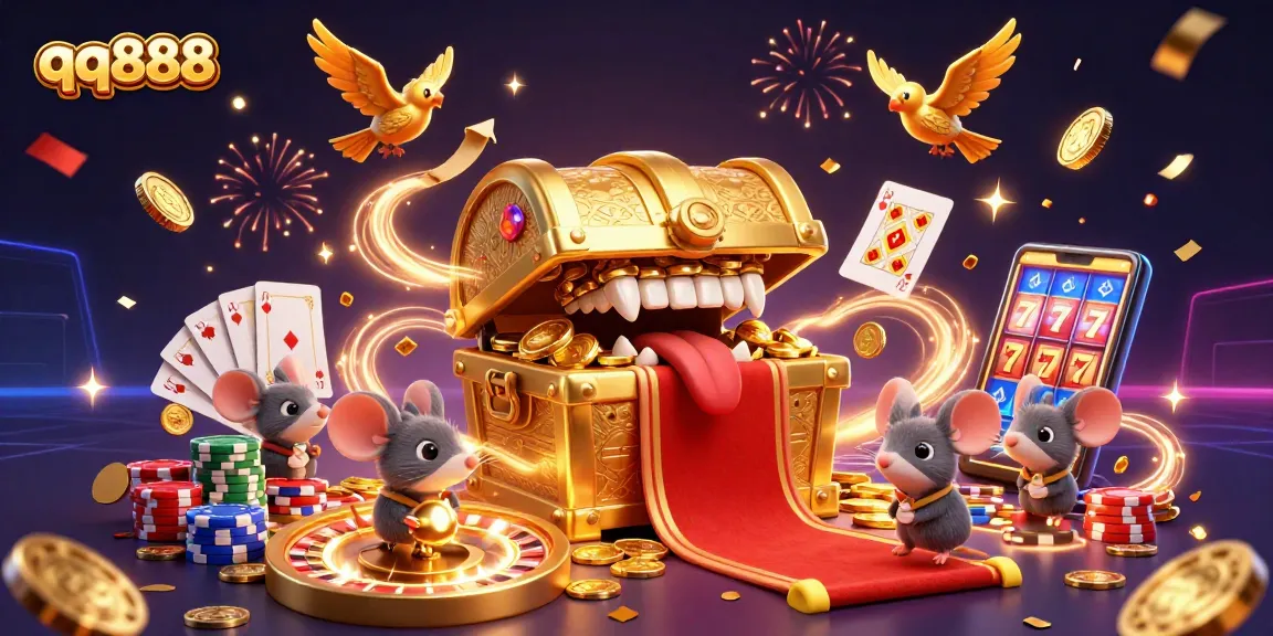 Experience thrilling wins at qq888 with a dynamic casino adventure featuring golden treasures and spinning roulette.