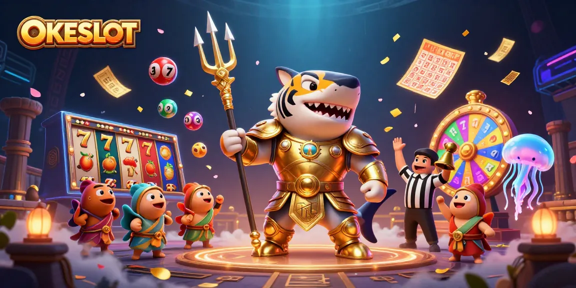 OKESLOT menghadirkan keseruan dalam permainan slot dengan karakter hiu 3D bertarung dalam arena.