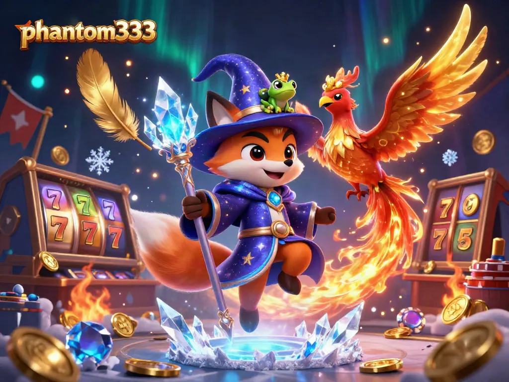 Experience the thrill of phantom333 at the casino with enchanting 3D characters amidst vibrant gaming elements.