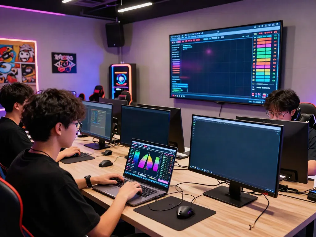 Aktivitas langsung di studio gaming modern, peserta Toto Macau memantau hasil undian.