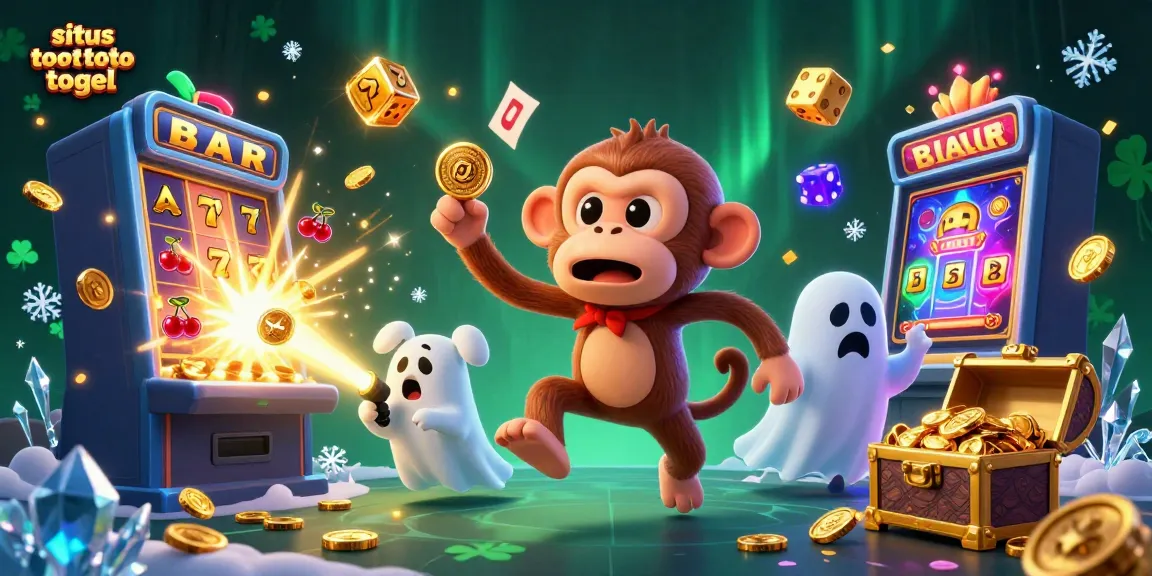 Visualisasi menarik dari situs toto togel dengan karakter hantu dan anjing pemburu dalam suasana kasino.