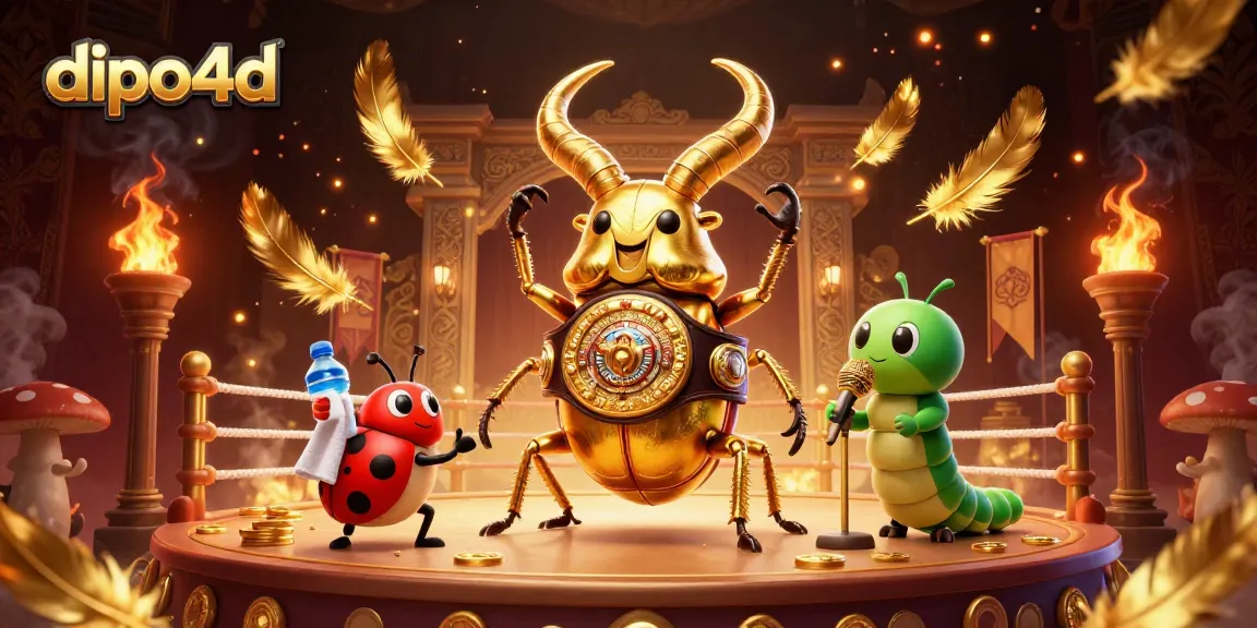 Join dipo4d gaming excitement with a 3D beetle champion in a dynamic casino battle scene.