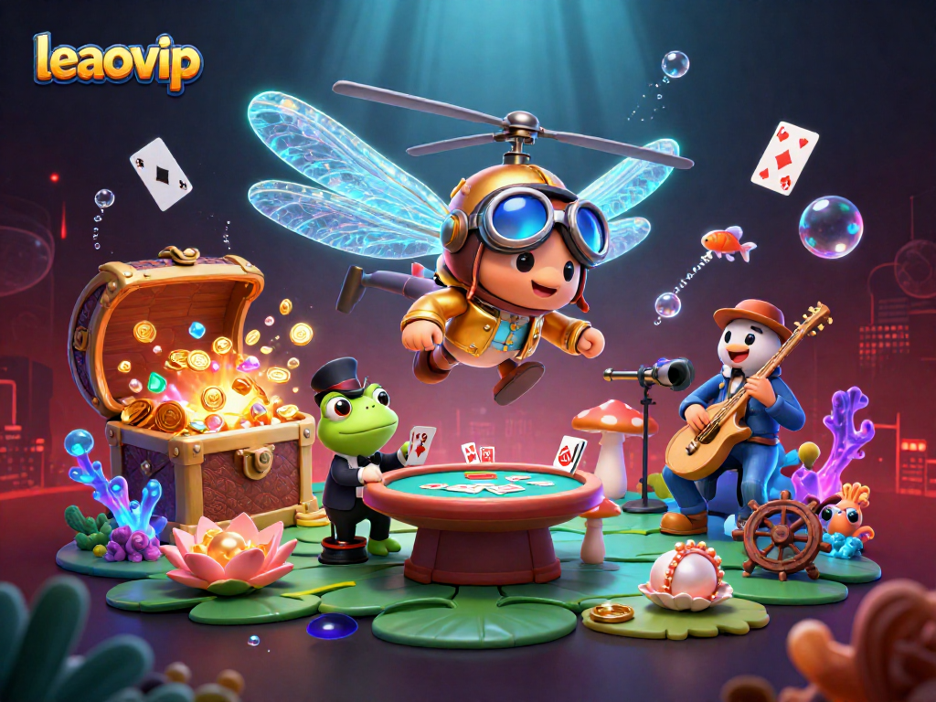 menang di leaovip dengan dealer katak dan pilot helikopter dalam ilustrasi kasino 3D yang menakjubkan