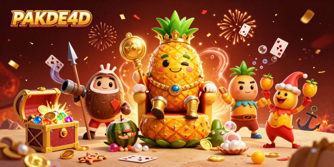 Experience the excitement of PAKDE4D with colorful gems and lively characters in this vibrant 3D illustration.