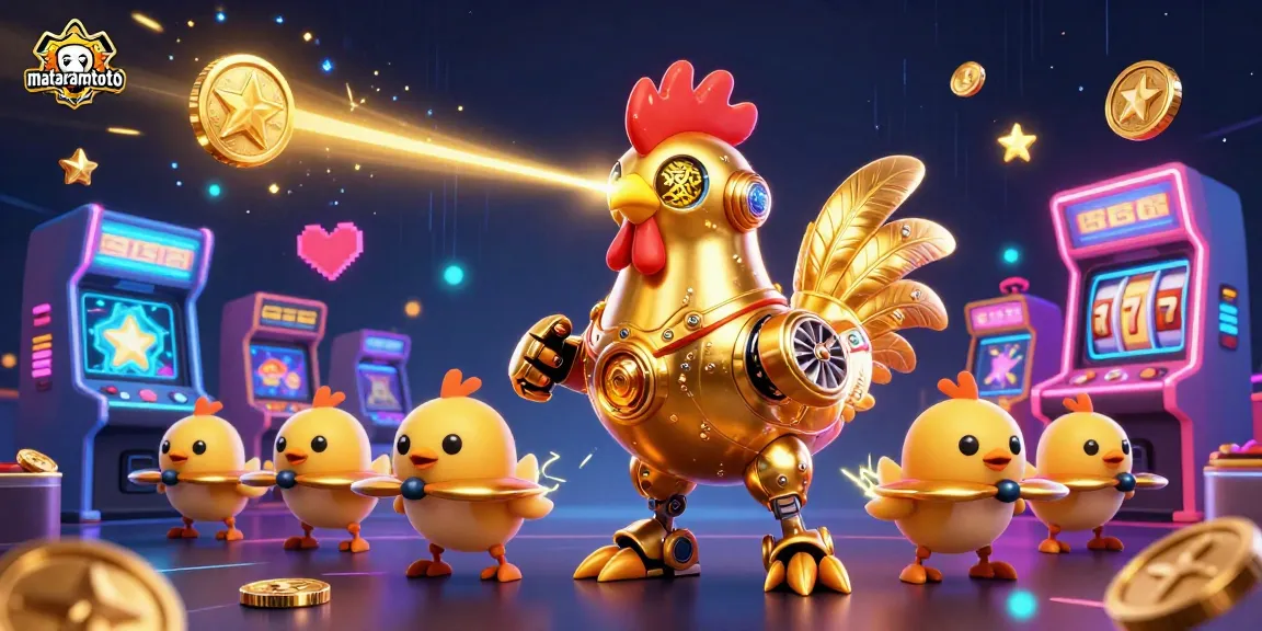 Gambarlah mataramtoto di kasino dengan ayam robot retro-futuristik menembakkan laser, memikat semua pemain.