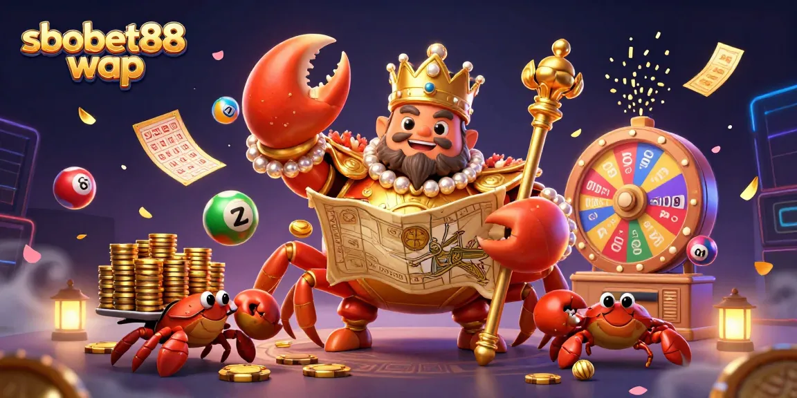 Simplify sbobet88 wap mobile betting with a vibrant and dynamic 3D casino scene featuring colorful lottery elements.