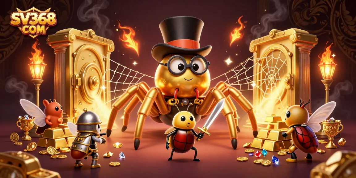Experience the excitement of SV368 COM with a golden tarantula and brave knight in a dynamic casino scene.
