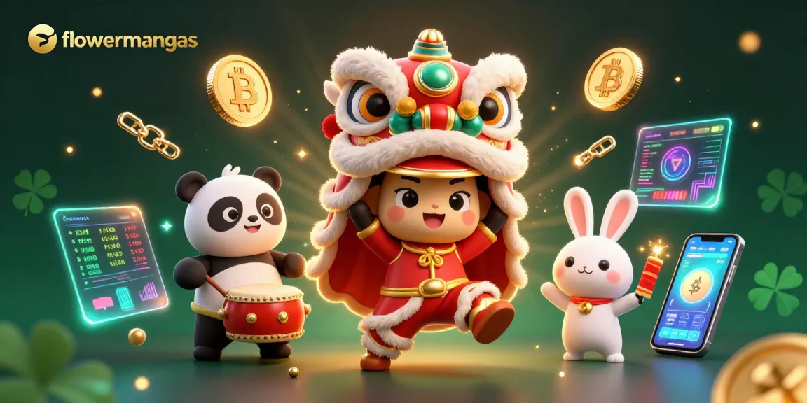 Experience flowermangas exciting game environment with vibrant characters and cryptocurrency themes in this 3D illustration