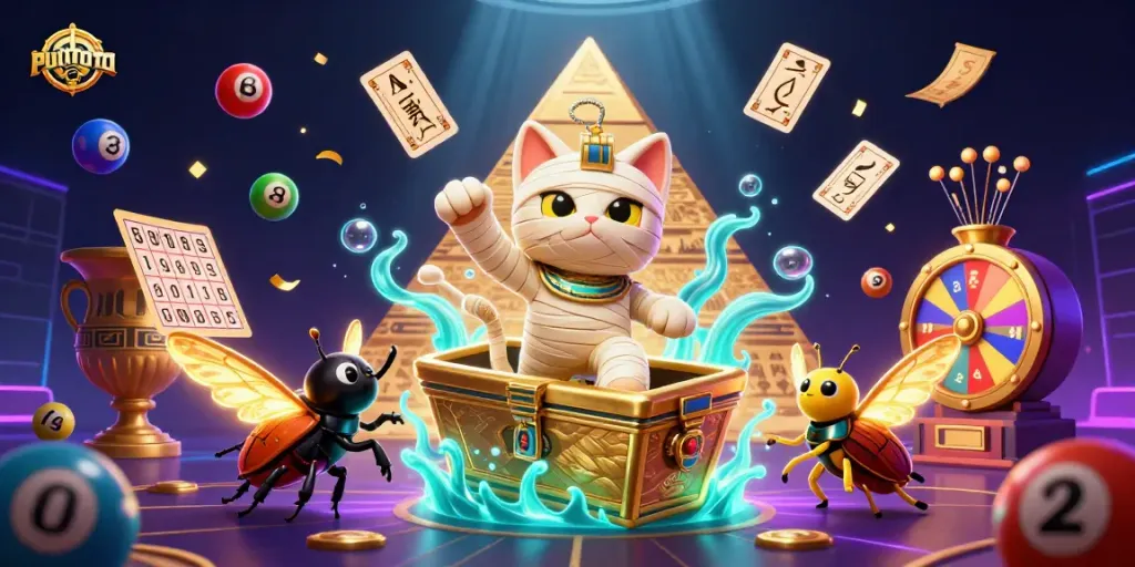 Experience PULITOTO's thrilling online gaming adventure in a vibrant pyramid casino scene.