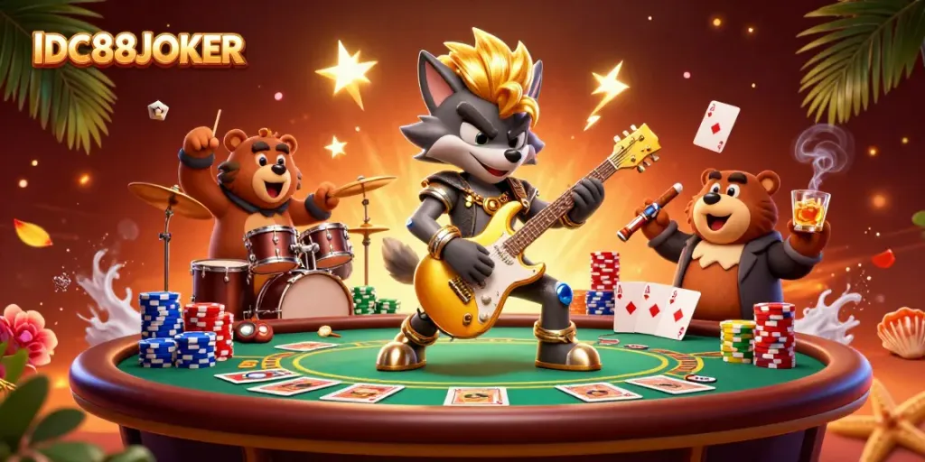 Experience the vibrant energy of IDC88JOKER with thrilling casino elements and dynamic characters.