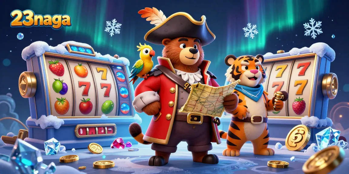 23naga menyajikan ilustrasi kasino yang menarik dengan simbol slot dan karakter fantastis.