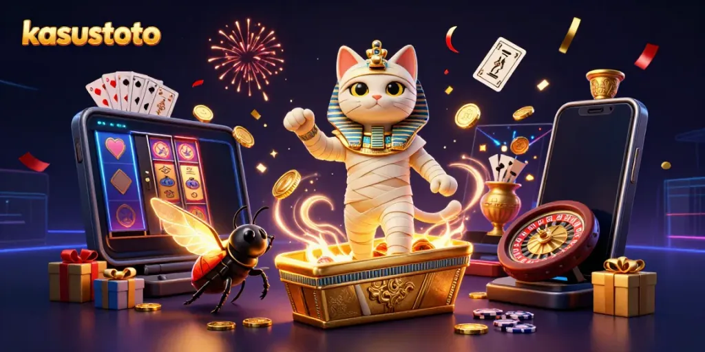 Kasustoto menghadirkan pengalaman bermain slot yang menarik dengan kucing mummy dan scarab di kasino.
