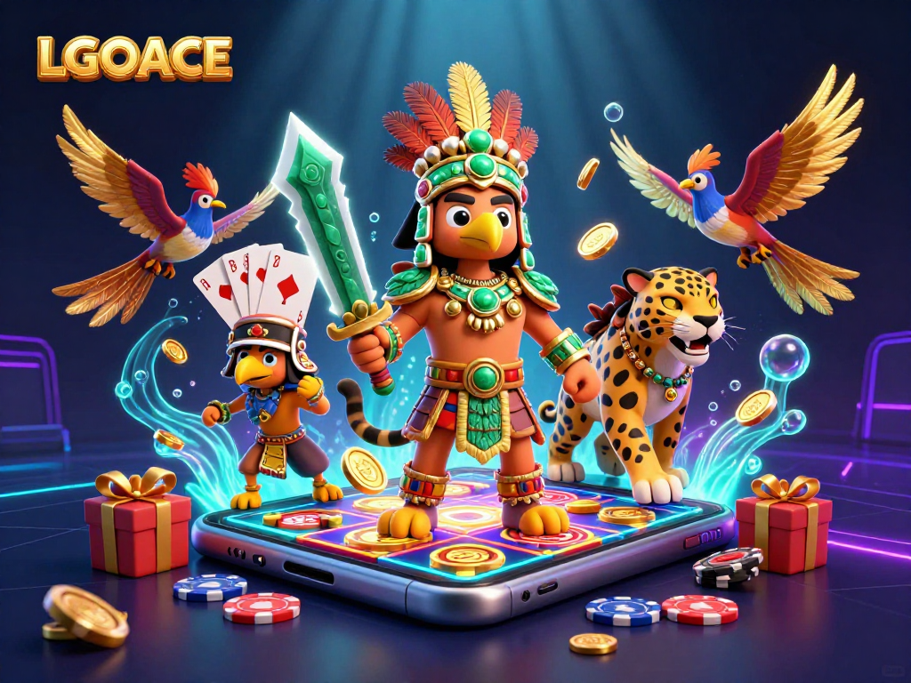 LGOACE invites players to experience exciting slot games with vibrant Aztec warriors and rich casino elements.